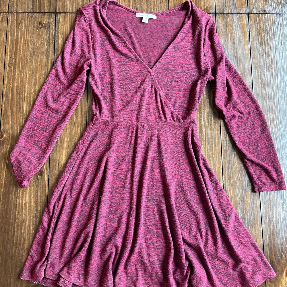 Cotton Maroon Long Sleeve Short Dress